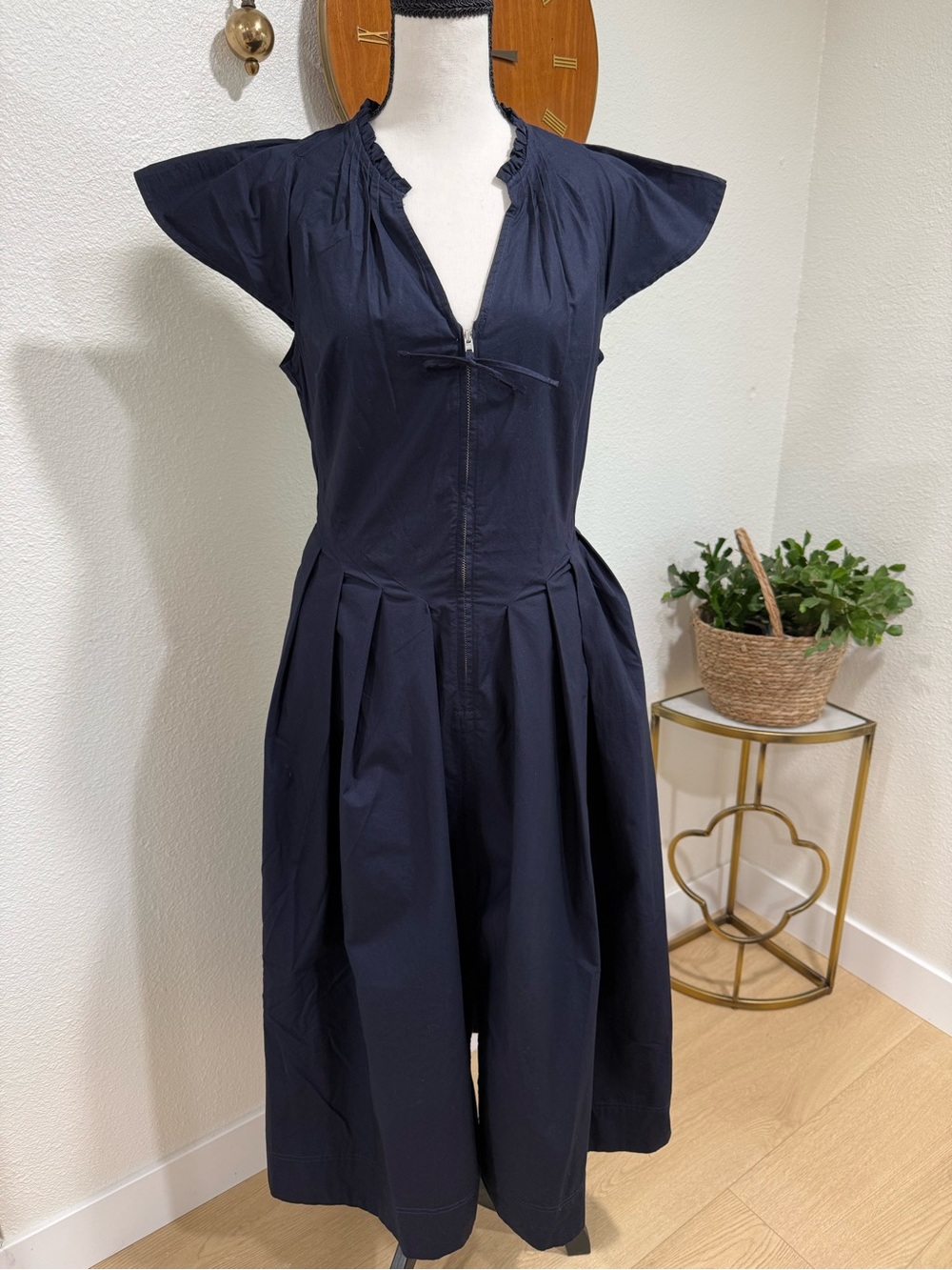 NWT Free Assembly Navy Fit & Flare Midi Dress XS 0-2 Pleated